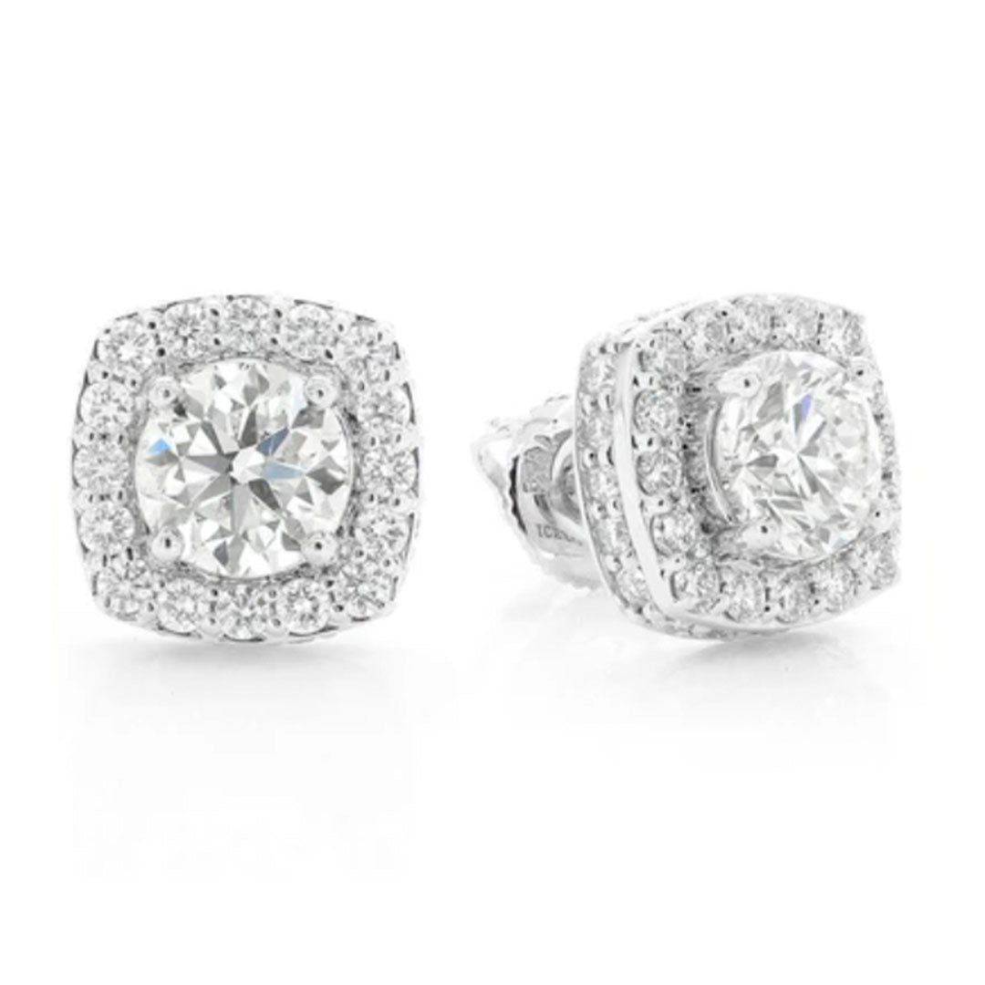 Round Cushion Halo Earrings - Miami The Jeweler