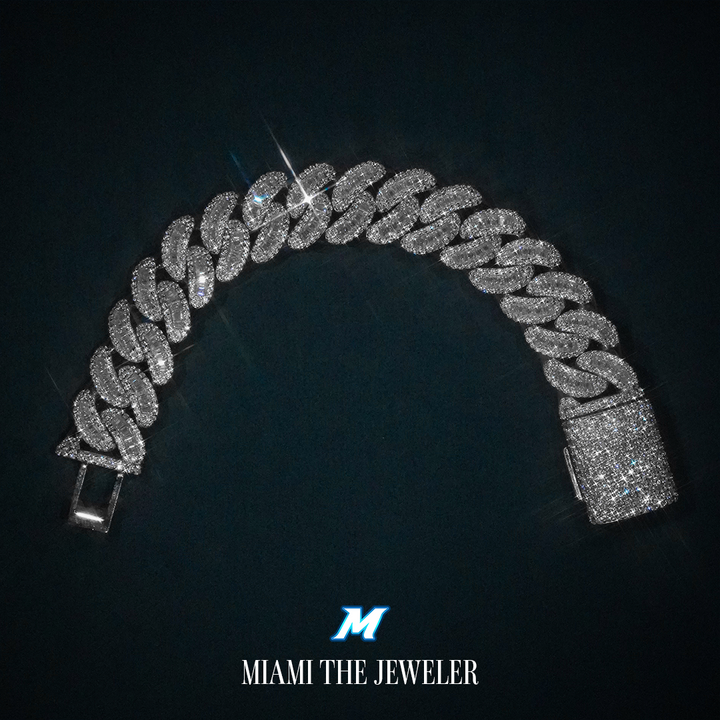 Moissanite Cuban Baguette Bracelet [18mm] - Miami The Jeweler