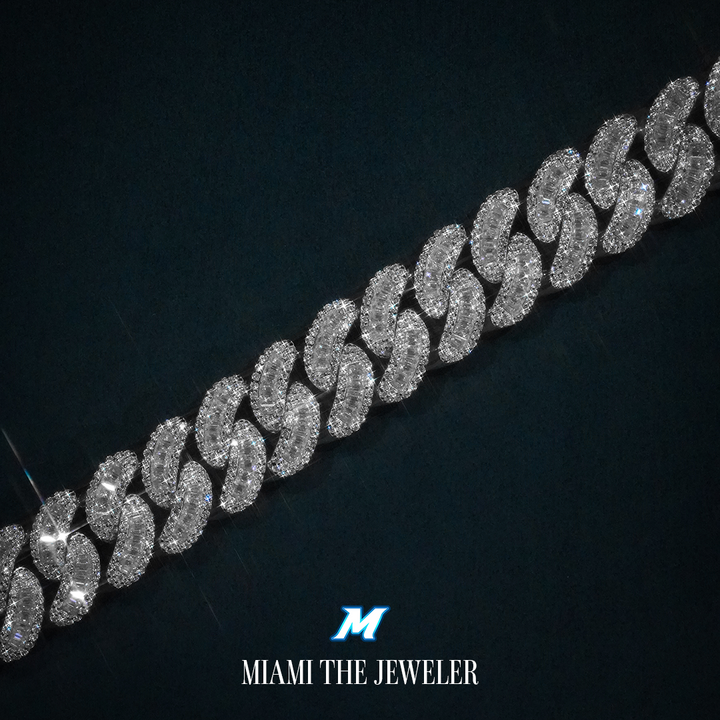 Moissanite Cuban Baguette Bracelet [18mm] - Miami The Jeweler