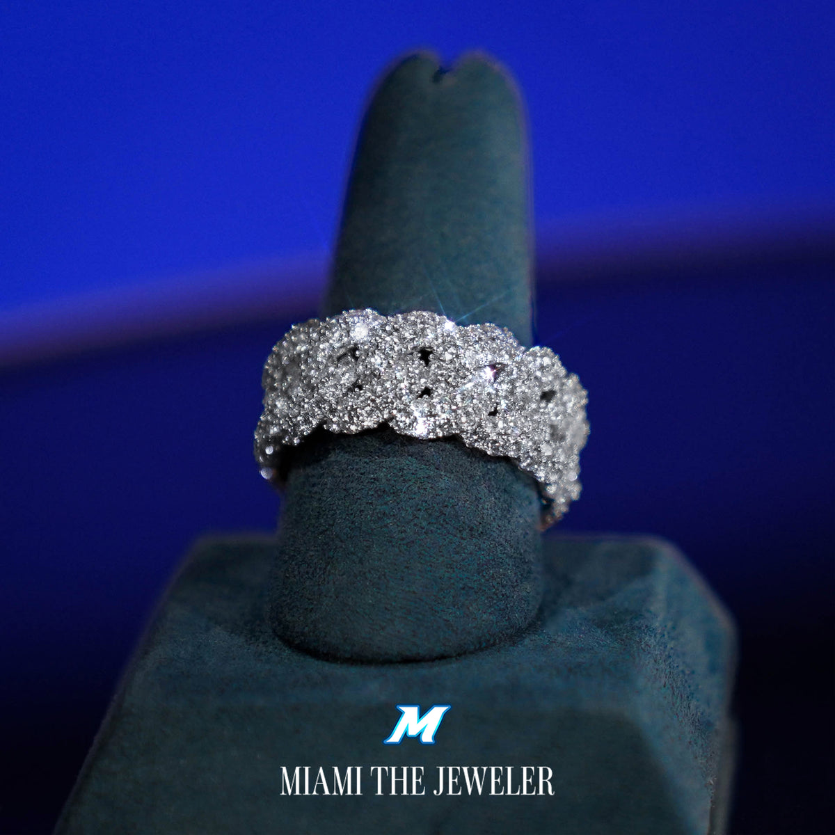 Moissanite Frosted Miami Cuban Ring - Miami The Jeweler
