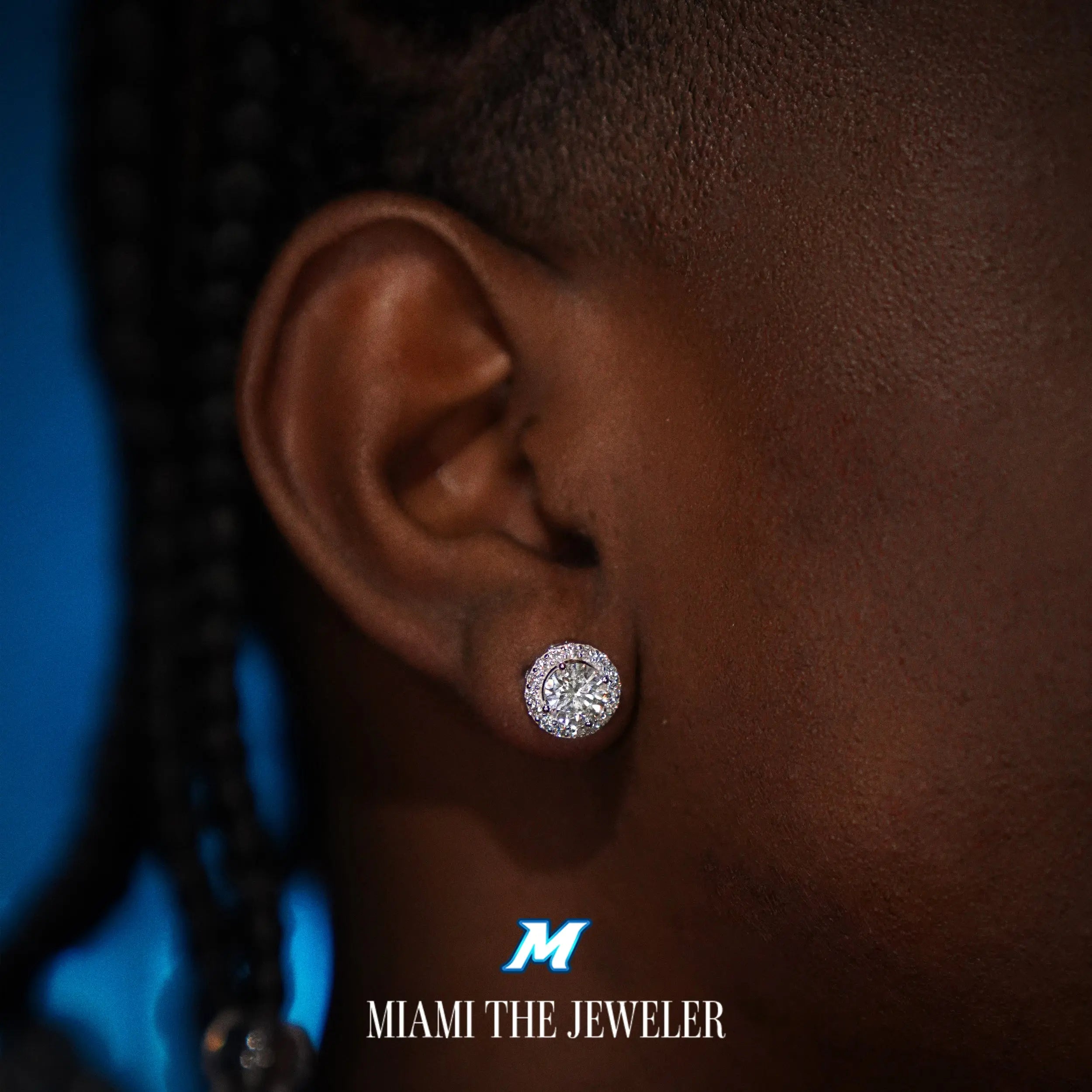 Moissanite Halo Solitaire Earrings - Miami The Jeweler